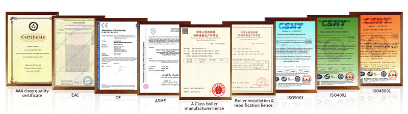 Yuanda Boiler Certificates and Qualifications